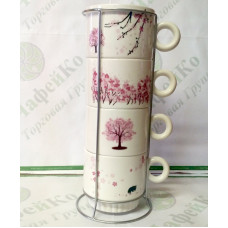 Tea set for 4 persons on the stand 'Sakura' 250 ml